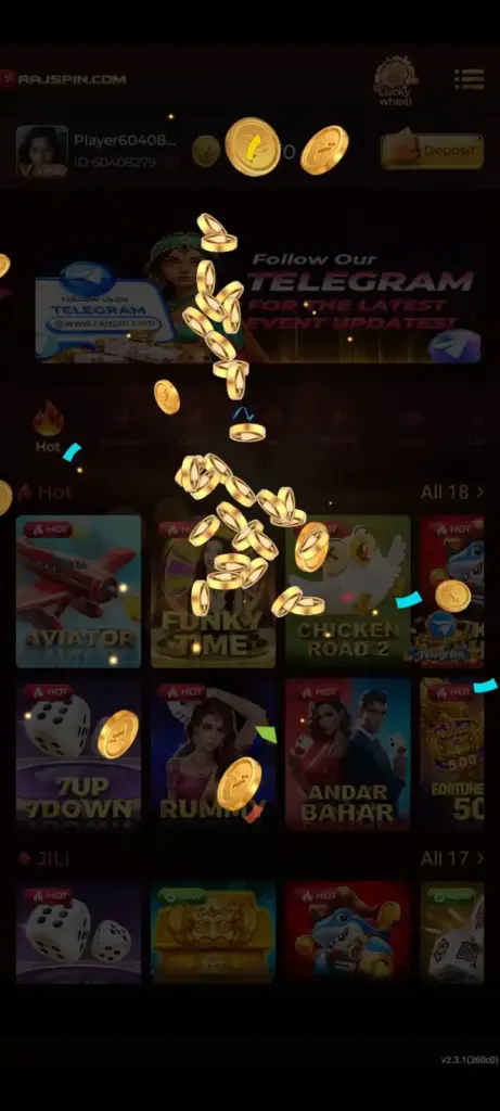 RajSpin Game platform features and gaming experience