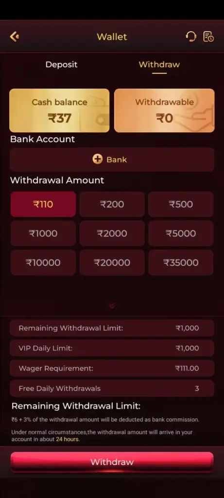 RajSpin referral bonus and withdrawal information