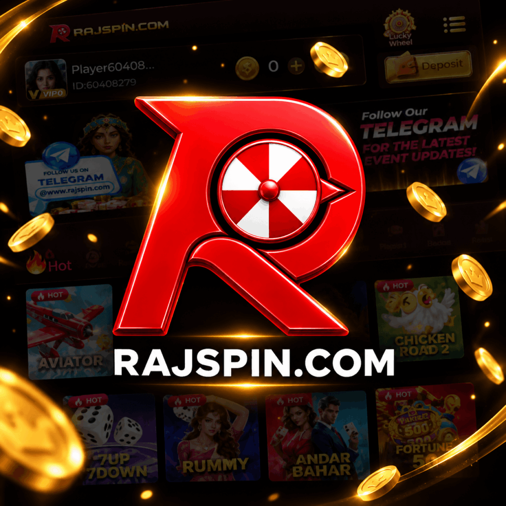 RajSpin Game Raja Spin logo with spinning wheel and gaming interface